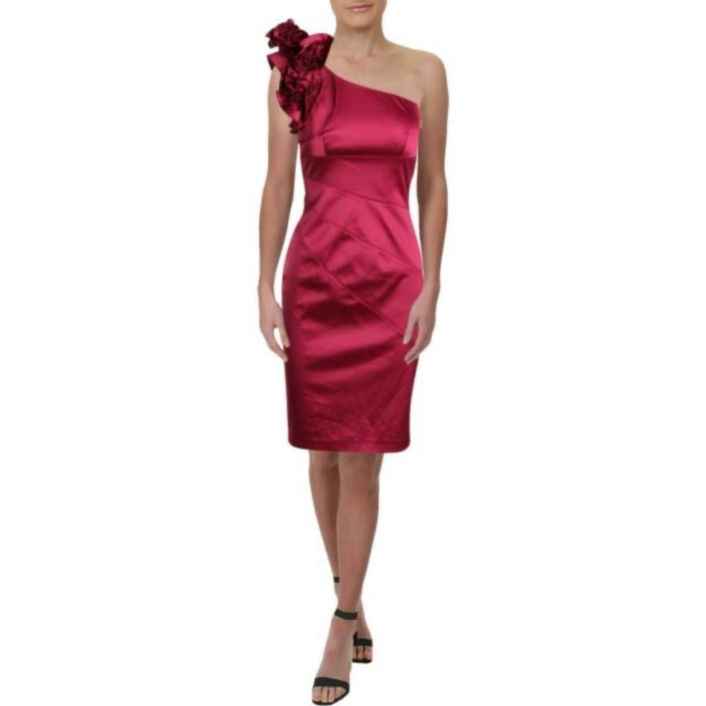 Ruffled Rosette One Shoulder Sheath Dress